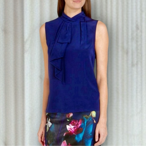 Ted Baker London ‘Syna’ Scarf Neck 100% Silk Sleeveless Top US Size 6 in Indigo - Picture 2 of 14
